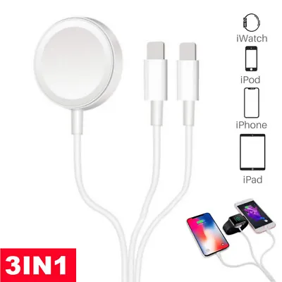 3 In 1 Magnetic Charging Cable For Apple Watch Charger IPhone IWatch USB Cable • £5.59
