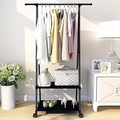 Heavy Duty Clothing Garment Rack Rolling Clothes Organizer Double Rails Hanging • $23.39