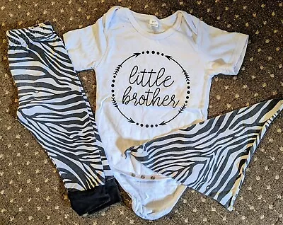 Cute Zebra Print Little Brother Outfit. Bodysuit Trousers Bib. 90y Approx 12-18 • £2.49