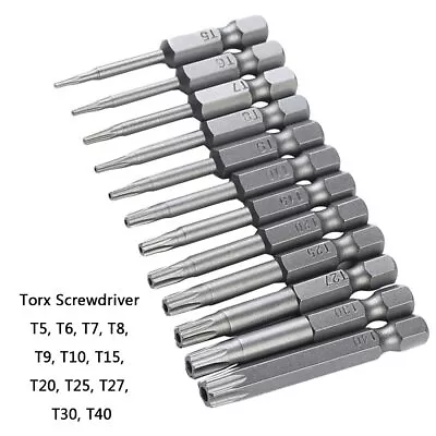 Torx Screwdriver 2   Bit 12PCS 1/4  Hex Shank S2 Steel T5-T40 Star 6 Point • $8.95