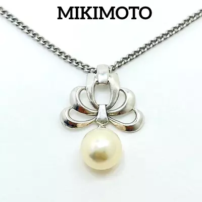 MIKIMOTO JAPAN 7.5mm AKOYA Pearl Necklace Pendant Silver MIKIMOTO Antique OOP • $158.99