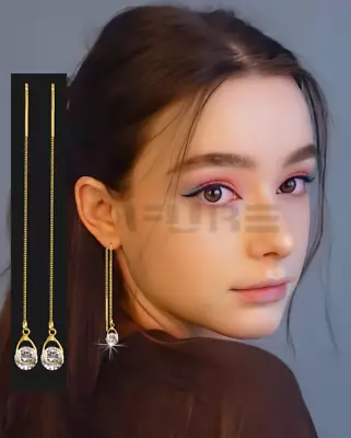 £3.95 • Buy 14ct Gold Plated Diamond Cut Long Tassel 925 Sterling Silver Stud Drop Earrings
