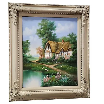 Vintage Country Cottage Original Oil Painting Canvas Signed  Marten  Cream Frame • $211.65