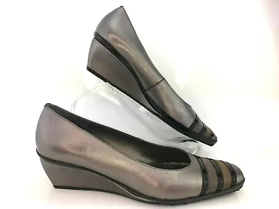 VAN DAL 'Alava' Pewter Metallic Leather Wedge Heel Slip On Court Shoes 39 UK 6 • £39.99