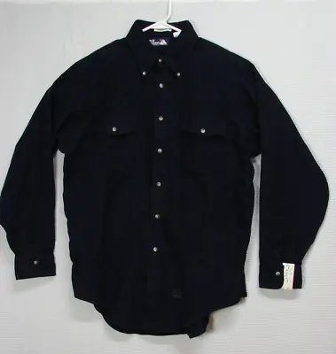 $18.95 • Buy Vintage 70s Bay Street Chamois Flannel Button Front Shirt Navy Blue Mens Medium