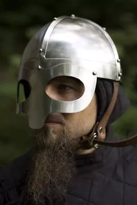 LARP 18G Polished Steel Medieval Viking Mask Crusader Knight Helmet Reenactment • $110.59