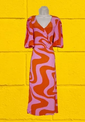 NEXT Myleene Klass Pink Orange Geo Print Midi Wrap Dress Size 14 BNWT RRP £55  • £21.99