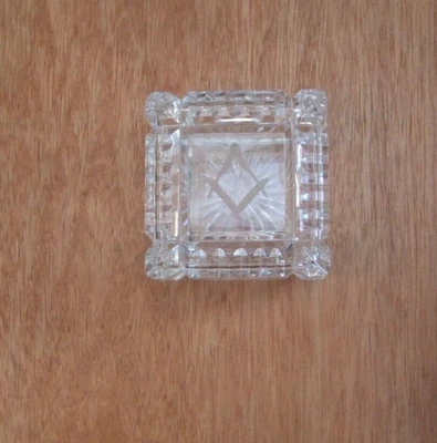 £12 • Buy MASONS Etched Compass Square Glass Cut Crystal Masonic Trinket Box 7cm X 4cm