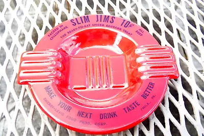 Vintage Slim Jim Advertising Ashtray  Art Deco Pressed Steel~ Philadelphia  PA. • $14.50