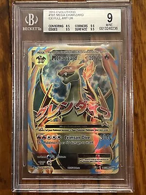 Full Art M Mega Charizard EX 2016 Pokemon XY Evolutions 101/108 BGS 9 Grade Mint • $90