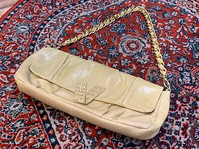 Victor Chartreuse Yellow Green Leather Clutch Shoulder Bag Gold Studs Chain New • $18.50