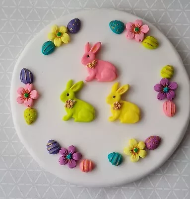 18 X Easter Cake  Fondant Bunny Rabbit Flowers Eggs  Decorations Handmade • £12.95