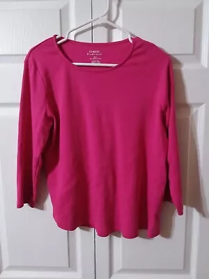 Chico's 2 - THE ULTIMATE TEE - 3/4 Sleeve Hot Pink Knit T-Shirt Top Size L 12/14 • $9.98