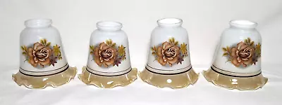 Vintage Rose Floral Design White Milk Glass Ceiling Fan Light Globes Set Of 4 • $32