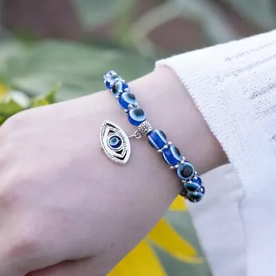 $0.07 • Buy Blue Evil Eye Turkish Beads Hamsa Bracelet Crystal Blessed Women Men Jewelry