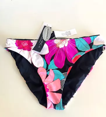 La Blanca Black & Floral Reversible Hipster Bikini Swim Bottom Size 10 LB2CJ93 • $15.99