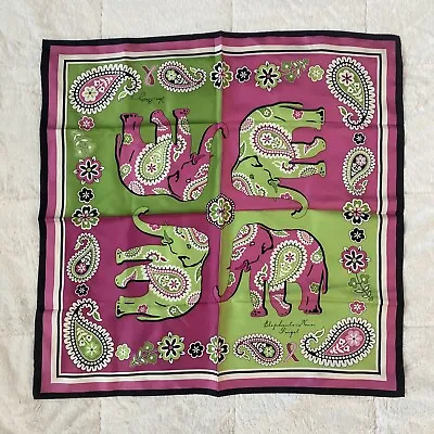 Vintage Vera Bradley Lime Green/ Pink Elephants Paisley Scarf 26x26” • $11