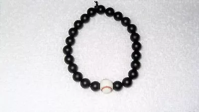 Baseball Softball Sports MLB Bead Bracelet Stretch Jewelry Black Game • $13.40