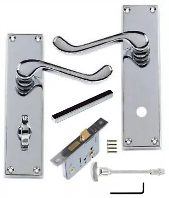 £15.64 • Buy Bathroom Lever Victorian Door Handles Polished Chrome Scroll WC Toilet Lock Set
