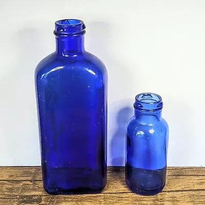 Vintage - Lot Of 2 Cobalt Blue Glass Bottles 8¼  Apothecary & 4¾  Bromo Seltzer • $29.99