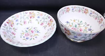 2 X Vtg MINTON HADDON HALL Floral Bone China Lrg Bowl W/ Dish - P29 • £10.50