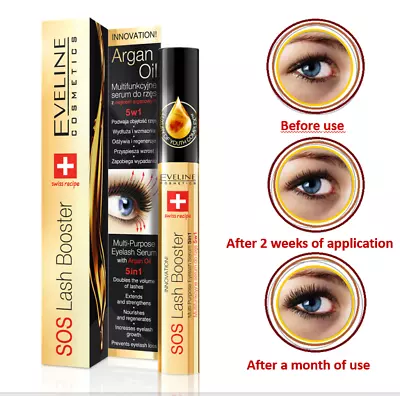 Eveline SOS Lash Booster Conditioner 5in1 Argan Oil Eyelashes Growth Serum 10ML • £5.69