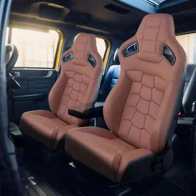 2Pcs Brown Universal Car Racing Seat PVC Leather Recline Seats W/ 2 Sliders • $353.88