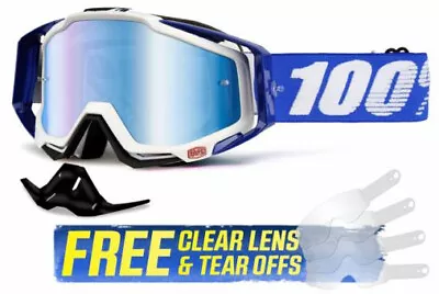 100% Racecraft Goggles Cobalt Blue / Blue Mirror Lens Off Road Moto MTB ATV Quad • $62.16