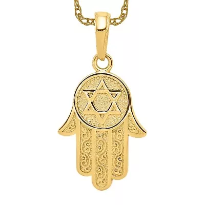 14K Yellow Gold Jewish Hand Of God Star Of David Jewish Magen Necklace Charm ... • £206.13