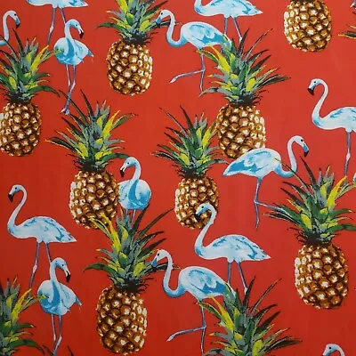 Tropical White Flamingo Pineapple Print On Red Chiffon Fabric 58  By The Yard • $8