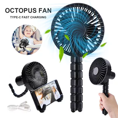 USB Fan Flexible Octopus Clip-on Mini Fan LED Handheld Fans For Baby Stroller AU • $10.90