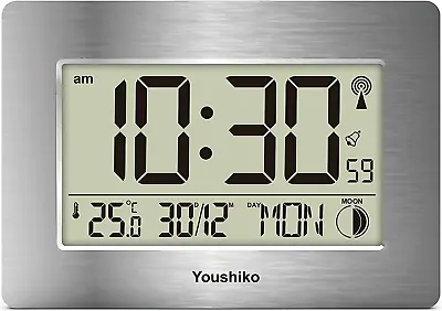 Youshiko Radio Controlled Wall Clock (Official UK Version) Large Screen LCD Sile • £35.60
