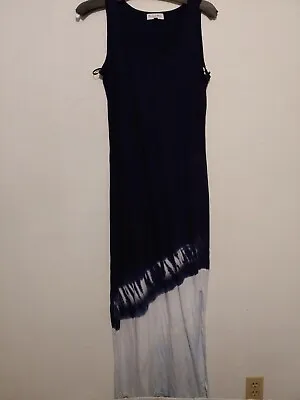 Michael Stars Cali Dip Front To Back Maxi Tank Dress Blue Side Slit Tie Dye Sz S • $19.99