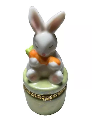 TRINKET BOX Easter Bunny On Flower Pot Flip Lid Rabbit Carrot Organizer • $14.99