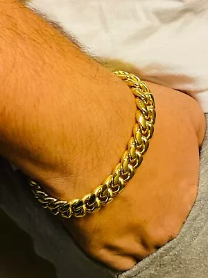 Mens 14k Thick Miami Cuban Link Solid Real Bracelet Gold Finish 10 Mm 8.5  • $32