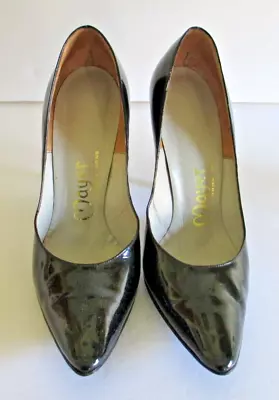 VTG. ~ Hand Made By 'Mayer' Of Hong Kong ~ Black Patent 3.75   Stiletto Heels 6M • $75