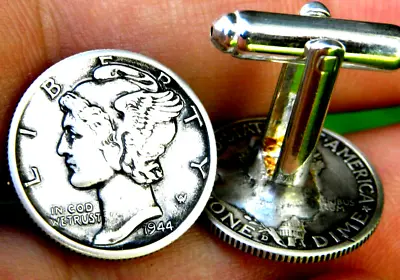 $94.80 • Buy  Cuff Links Set Authentic 1944 S Silver AU Mercury Dime Coins Nice Gift For Him