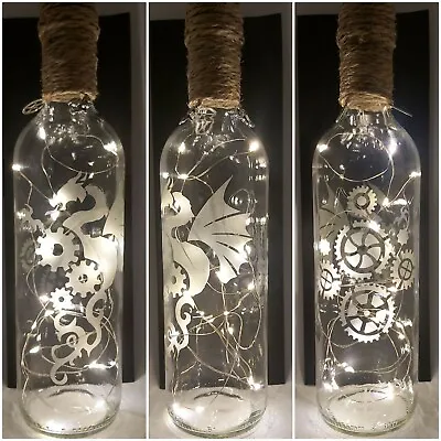 £26 • Buy Steam Punk Dragon, Hand Etched Clear Light Up Bottle, Battery Free Uk Post