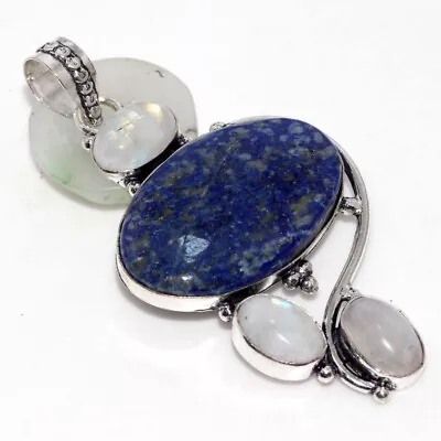 925 Silver Plated-Lapis Lazuli Rainbow Moonstone Long Pendant Jewelry 2.6  GW • $3.99