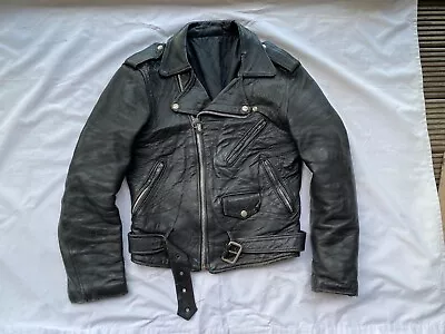 Vintage Biker Leather Jacket Motorcycle Zips Black Sz S-M 38?punk Rock LA ROCKA • $155.42