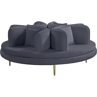 Meridian Furniture Circlet Gray Velvet Roundabout Sofa With Gold Iron Legs • $1500