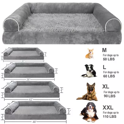 M/L/XL/XXL Dog Bed Orthopedic Foam 3Side Bolster Pet Sofas With Removable Cover • $21.99