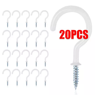 20PCS 38MM PVC COATED Metal Screw In Cup Hooks White Hanging Hat Plant Hanger N • $4.59