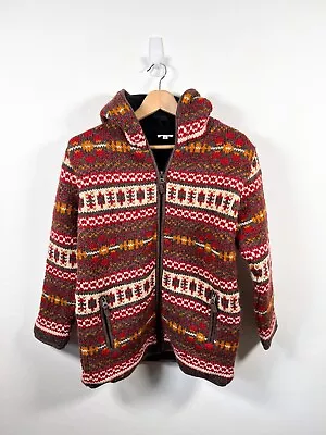 £64.98 • Buy Pachamama Jumper Women Small Hand Knit Wool Full Zip Aztek Ethnic Fleece Lined