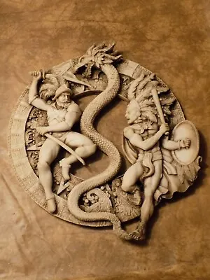 Indian/Warrior & Dragon Ceramic Carved Intricate Design Wall Decor Display • $60