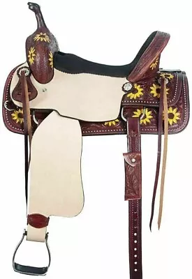 Western Premium Leather Barrel Trail Horse Saddle Tack With Set Size 10  - 18.5  • $422.99