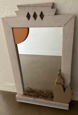 Vtg 90s Coyote Howling Moon Wooden Wall Accent Mirror Pastel Southwestern Decor • $18