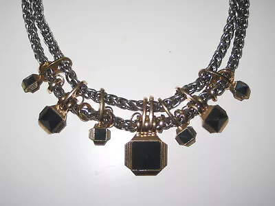 Zara Necklace Black Crystal Gold Decorations Silver Thick Chain • $19