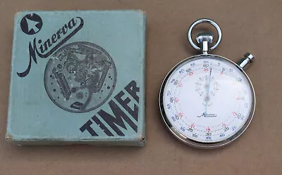 Rare Vintage Minerva Timer Stopwatch White Dial W/ Original Box Swiss Patent • $350