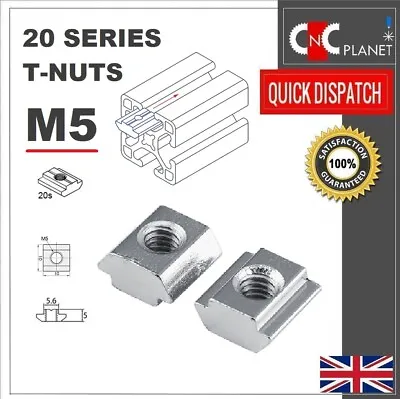 T Nuts M5 Square Solid Slide In Sliding Tee Aluminum Extrusion V- Slot T Slot 6 • £1.50